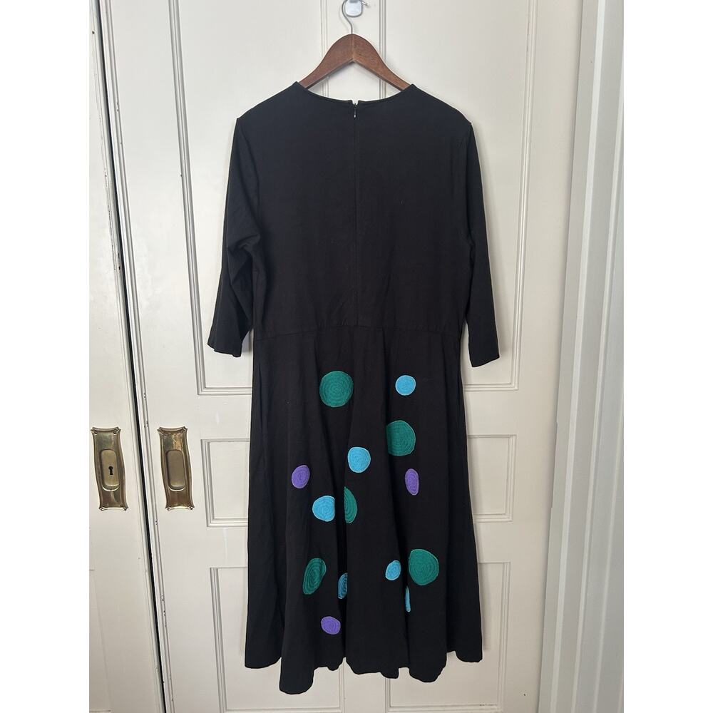 eShakti Embroidered Polka Dot Midi Dress Womens Size 2X Black Green Classic - Picture 3 of 12